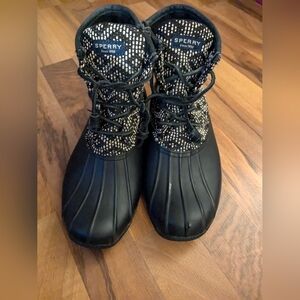 Black and White Sperry Boots